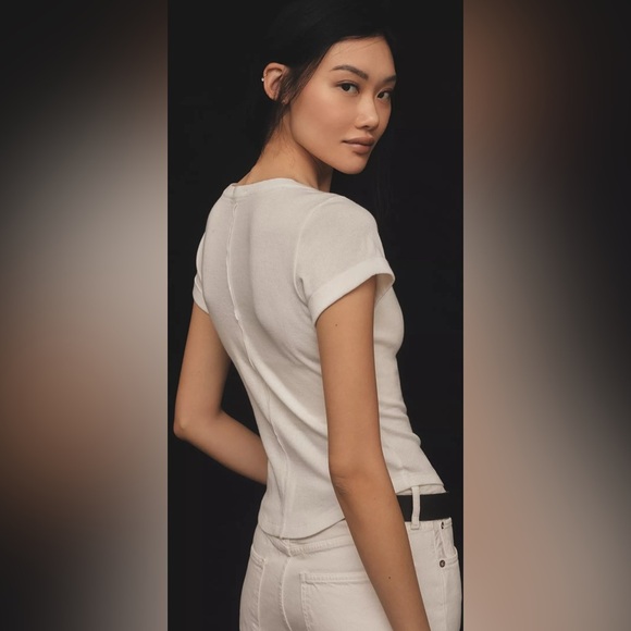 Anthropologie PILCRO The Andie Ribbed Henley Top Sz XL White Casual Basics - Picture 9 of 9